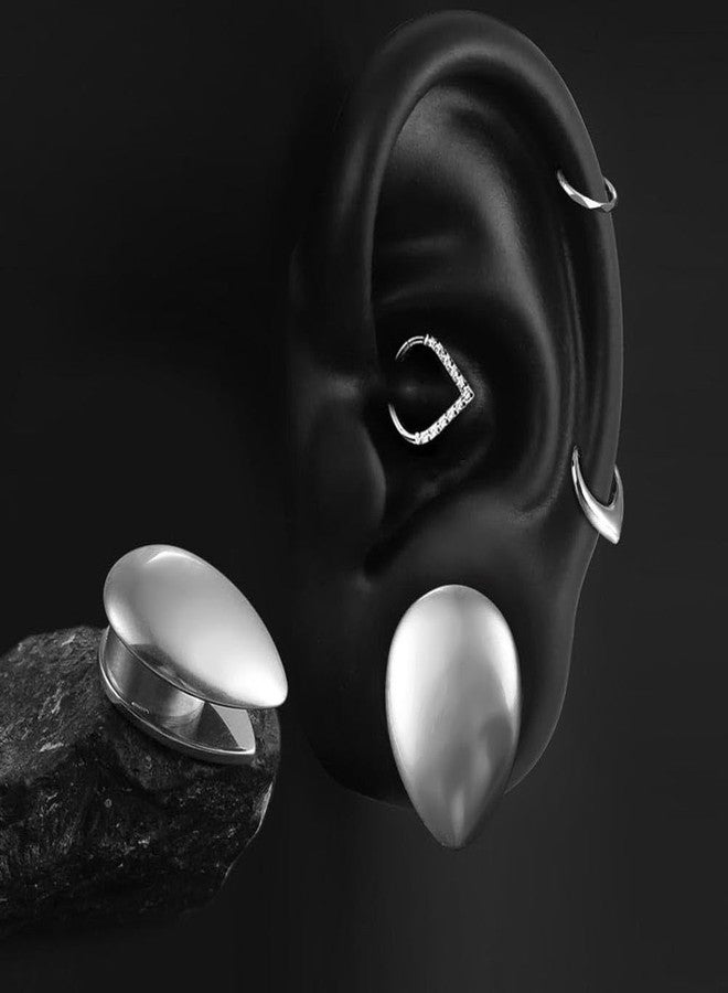 Earblity 1 Pair Cute gauges like teardrop 1/2'' (12mm) Ear Tunnels Plugs 316 Stainless Steel Silver Ear Gauges Weight Saddle Plugs Hypoallergenic expander Piercing Body Jewelry - Image 4